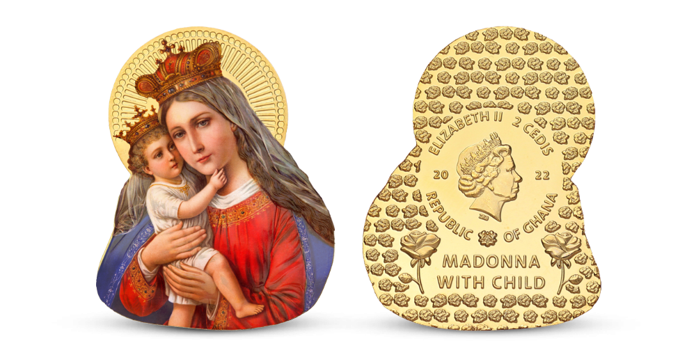 Vianočná minca Madona s dieťatkom zušľachtená rýdzim zlatom
