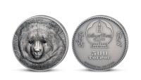Medveď Gobi na minci z jednej unce rýdzeho striebra
