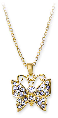 Pozlátený náhrdelník s motýľom vykladaný 26 krištáľmi