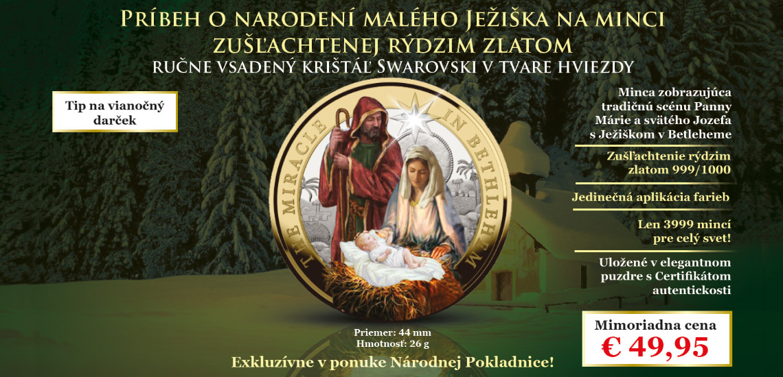 Príbeh narodenia Ježiša na minci zušľachtenej rýdzim zlatom