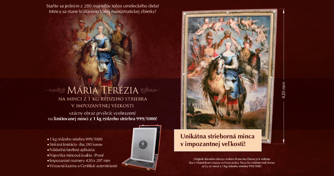 Mária Terézia na minci z 1 kg rýdzeho striebra v impozantnej veľkosti
