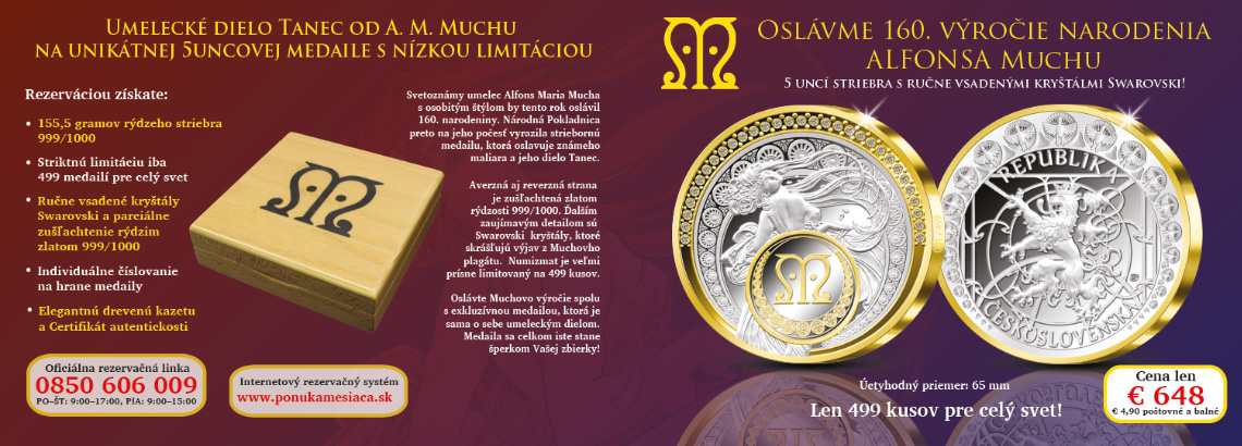 5uncová strieborná medaila Alfons Mucha - Tanec