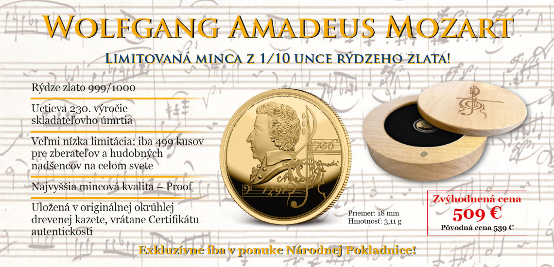 W. A. Mozart na minci z rýdzeho zlata