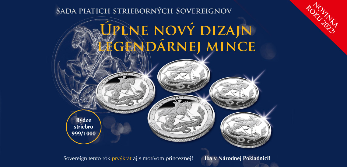 Sada piatich strieborných Sovereignov 2022