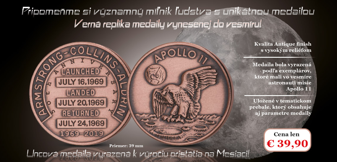 Apollo 11 - Pamätná medaila k výročiu pristátia na Mesiaci v jednej unci medi