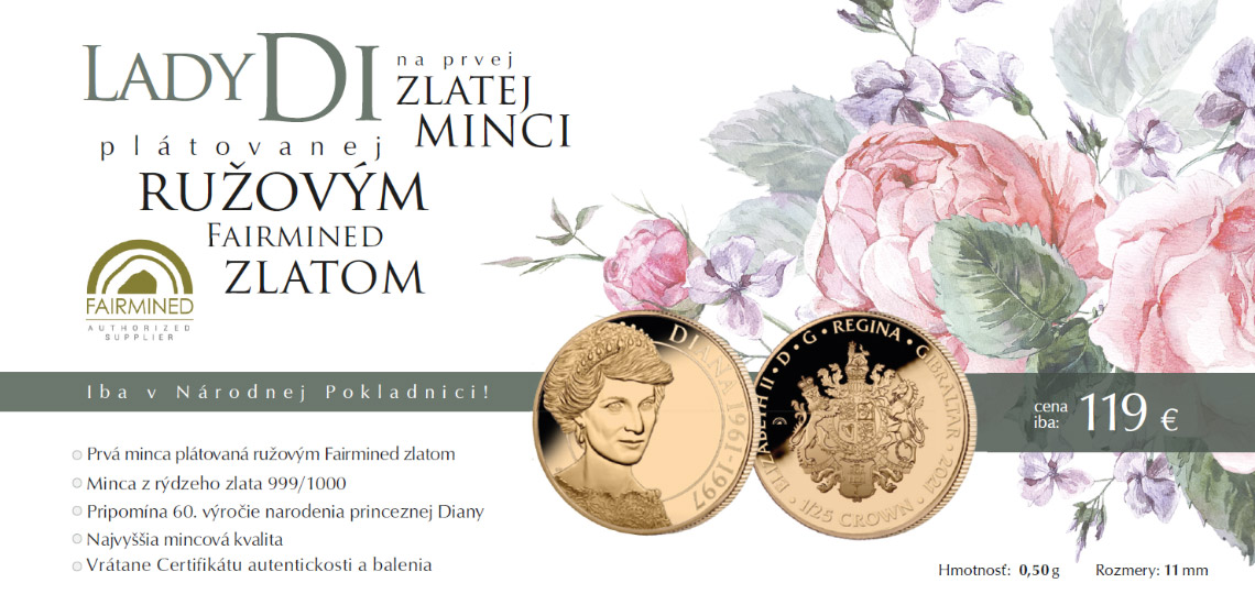 Výročie 60. narodenín princeznej Diany na minci z rýdzeho zlata