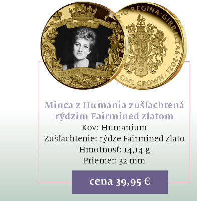 Princezná Diana na neobyčajnej minci zušľachtená rýdzim Fairmined zlatom