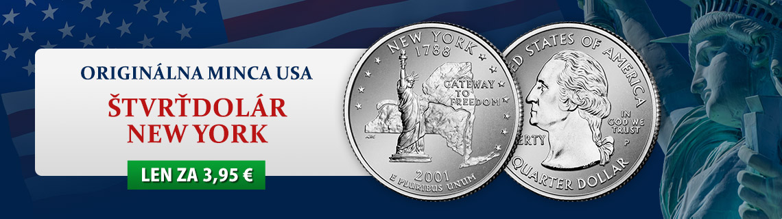 Originálna minca USA, štvrťdolár New York len za 3,95 €