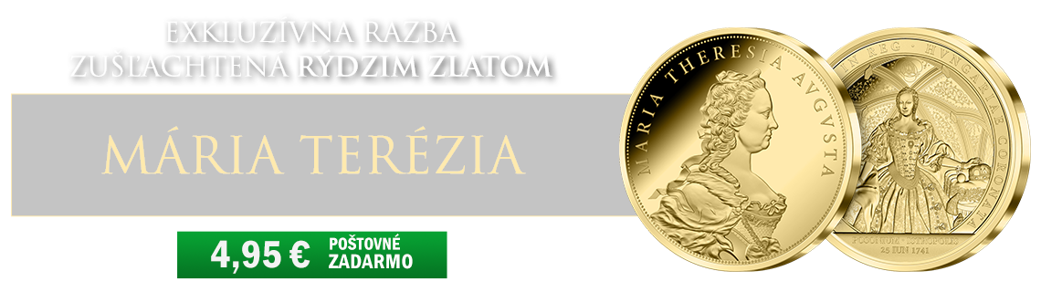 Rýdzim zlatom zušľachtená pamätná medaila Mária Terézia len za 4,95 €