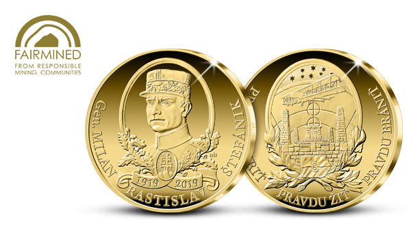 Pamätná medaila Milan Rastislav Štefánik vyrazená z Certifikovaného zlata