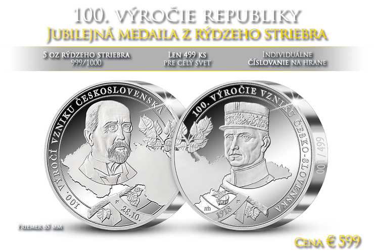 100. výročie Česko-Slovenska na 5tich unciach rýdzeho striebra 