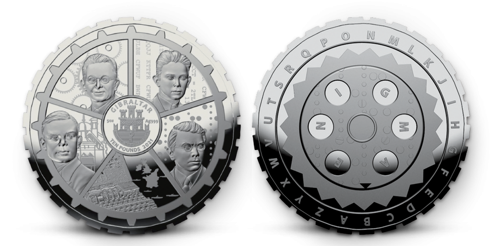 Minca Enigma z 5oz rýdzeho striebra oslavujúca 80. výročie prelomenia kódu 
