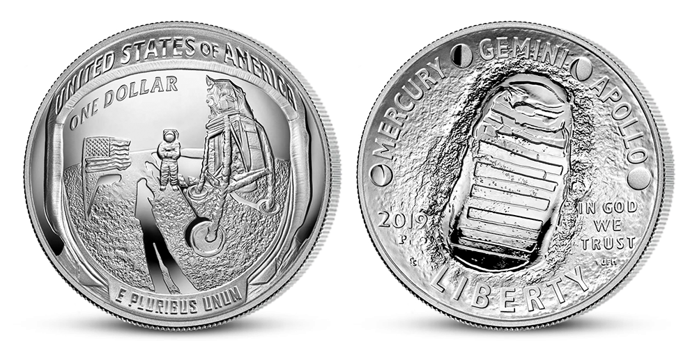 Apollo 11 strieborná konkávna minca