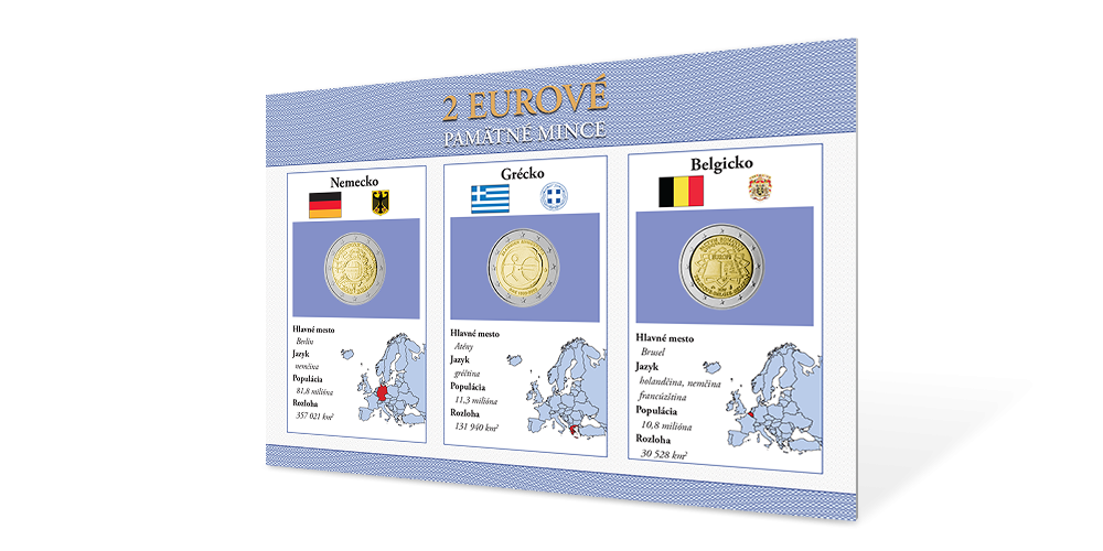 Sada pamätných euromincí - Belgicko 2007, Grécko 2009, Nemecko 2012