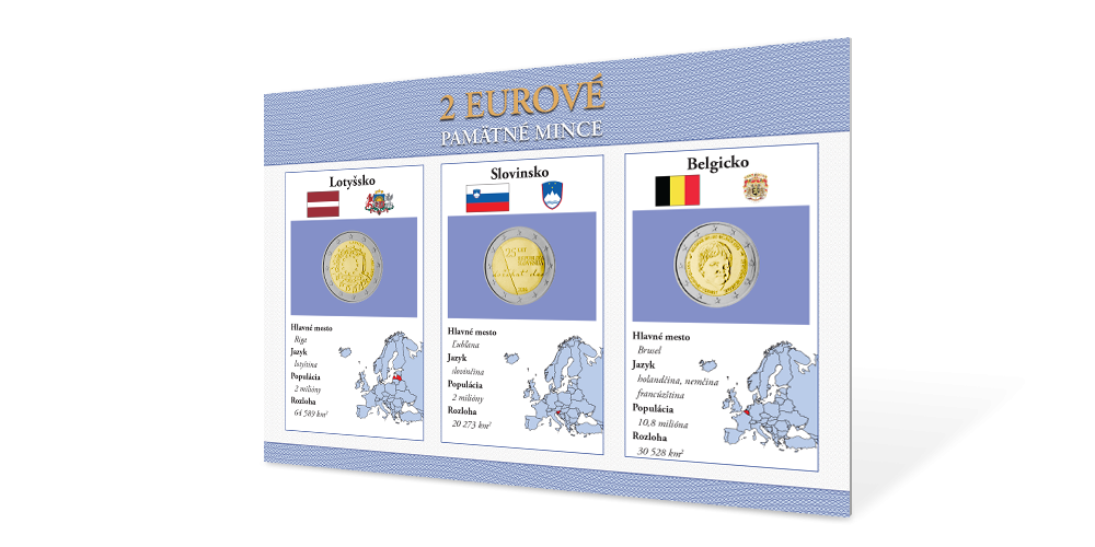 Sada pamätných euromincí - Belgicko 2016, Slovinsko 2016, Lotyšsko 2015