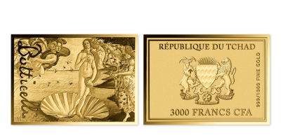 Zrodenie Venuše na 1/1000 oz zlatej minci