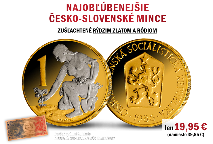 Najobľúbenejšie česko-slovenské mince zušľachtené rýdzim zlatom a ródiom 