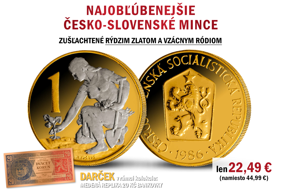 Najobľúbenejšie česko-slovenské mince zušľachtené rýdzim zlatom a ródiom 