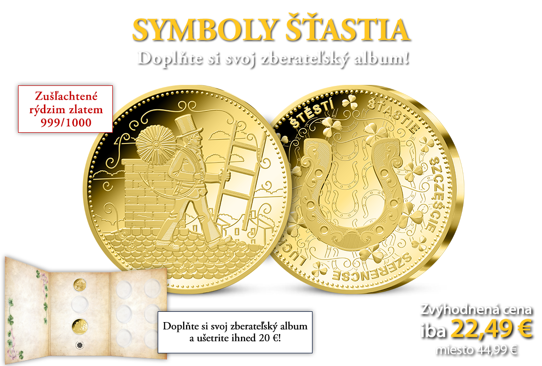Symboly šťastia na medailách zušľachtených rýdzim zlatom