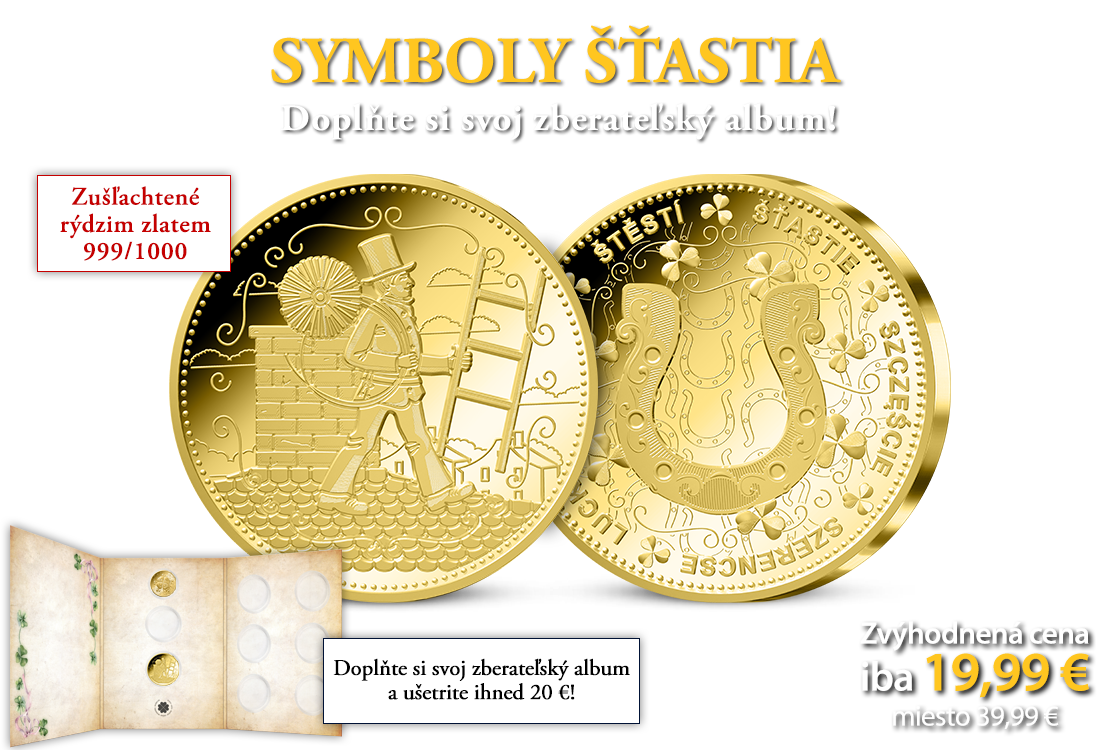 Symboly šťastia na medailách zušľachtených rýdzim zlatom