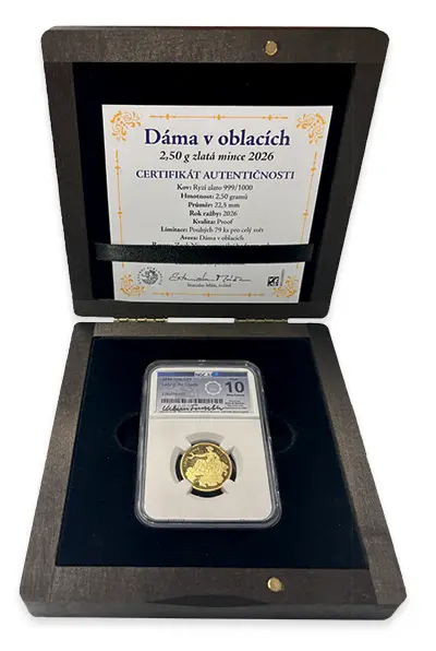 Dáma v oblakoch - Minca z rýdzeho zlata 999/1000 v limitácii iba 79 kusov pre celý svet 