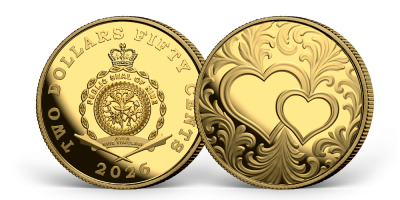 Dve srdcia a minca z 0,50 g rýdzeho zlata 999/1000