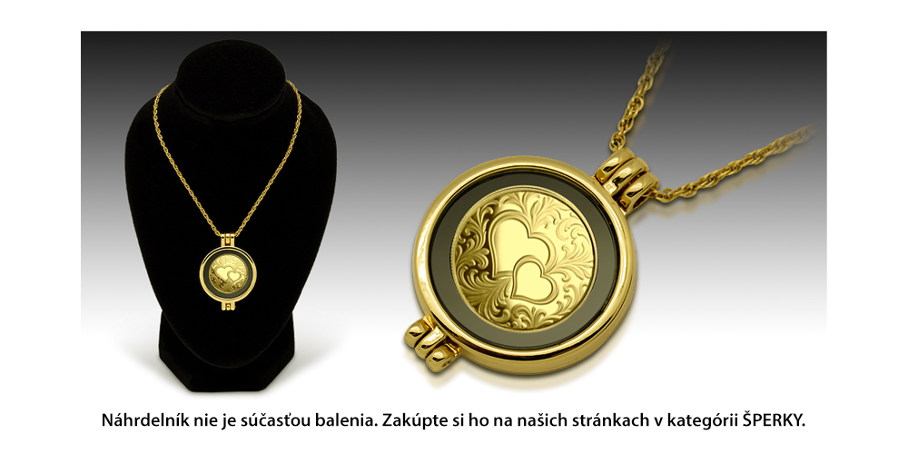 Dve srdcia a minca z 0,50 g rýdzeho zlata 999/1000
