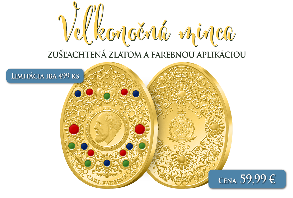 Veľkonočn&aacute; pozl&aacute;ten&aacute; minca Faberg&eacute; s farebnou aplik&aacute;ciou