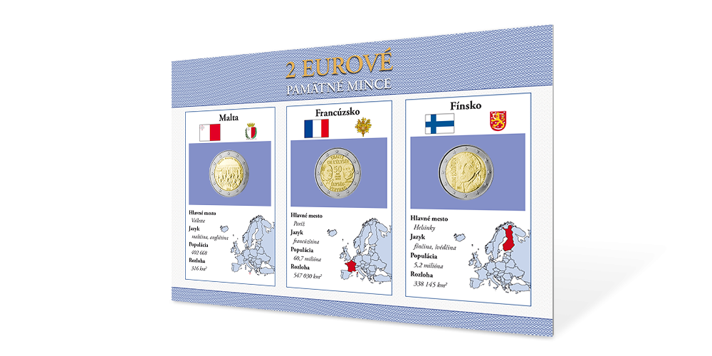 Sada pamätných euromincí - Fínsko 2012, Francúzsko 2013, Malta 2012