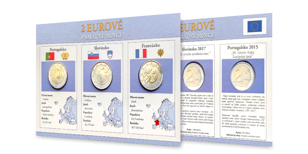 Sada pamätných euromincí - Francúzsko 2017, Slovinsko 2017, Portugalsko 2015