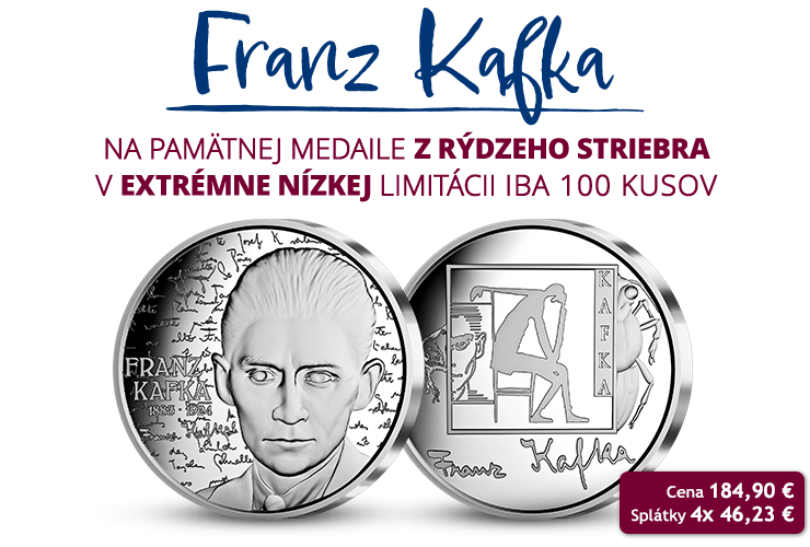 Franz Kafka na pamätnej medaile z rýdzeho striebra