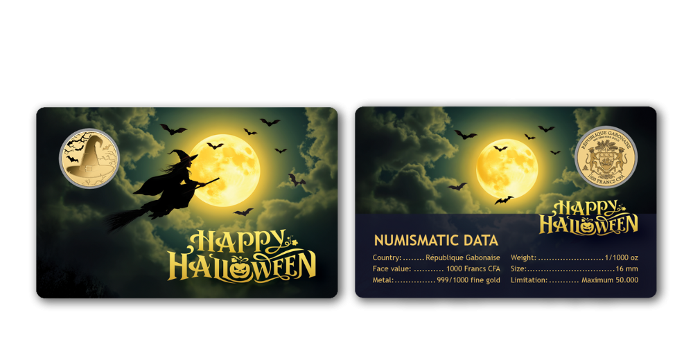 Halloween - čarodejnícky klobúk na minci z rýdzeho zlata 999/1000
