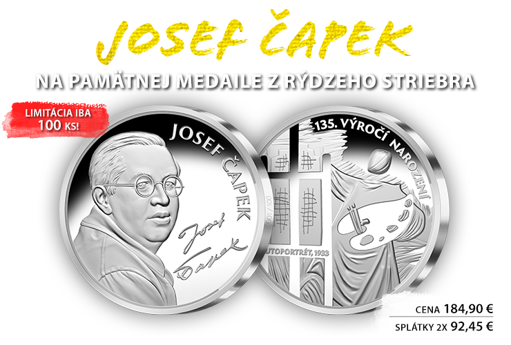 Josef Čapek na pamätnej medaile z rýdzeho striebra