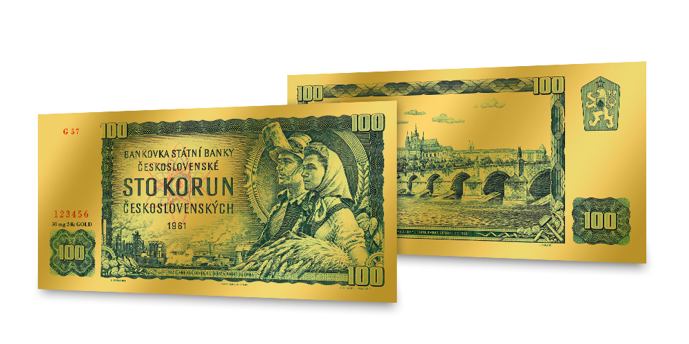 Replika legendárnej zelenej 100 Kčs bankovky z rýdzeho zlata Replika legendárnej zelenej 100 Kčs bankovky z rýdzeho zlata