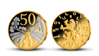 50 haliérov - Česko-slovenská minca zušľachtená rýdzim zlatom a ródiom