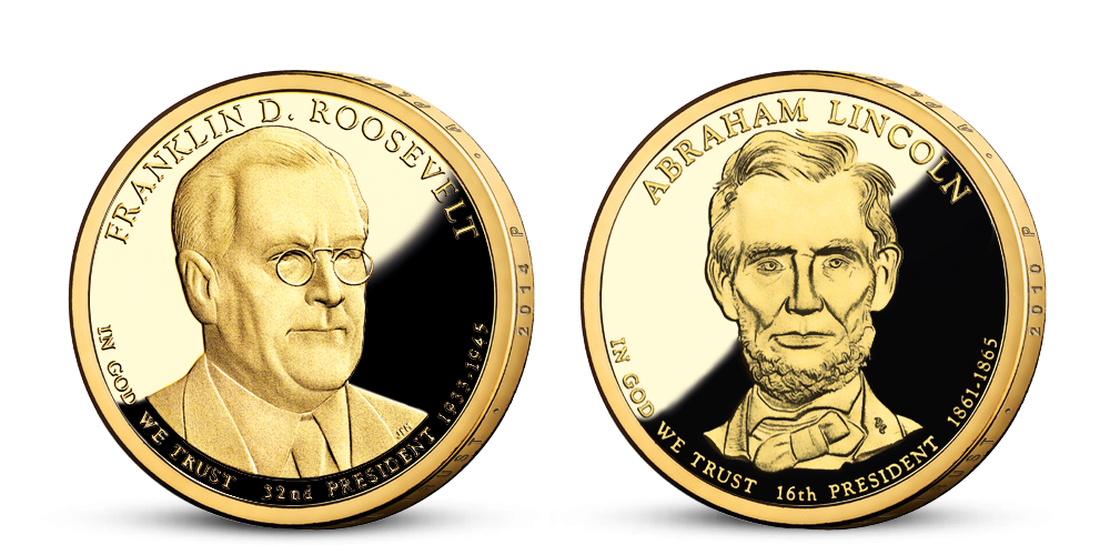 Prezidentské doláre F. D Roosevelt a A. Lincoln