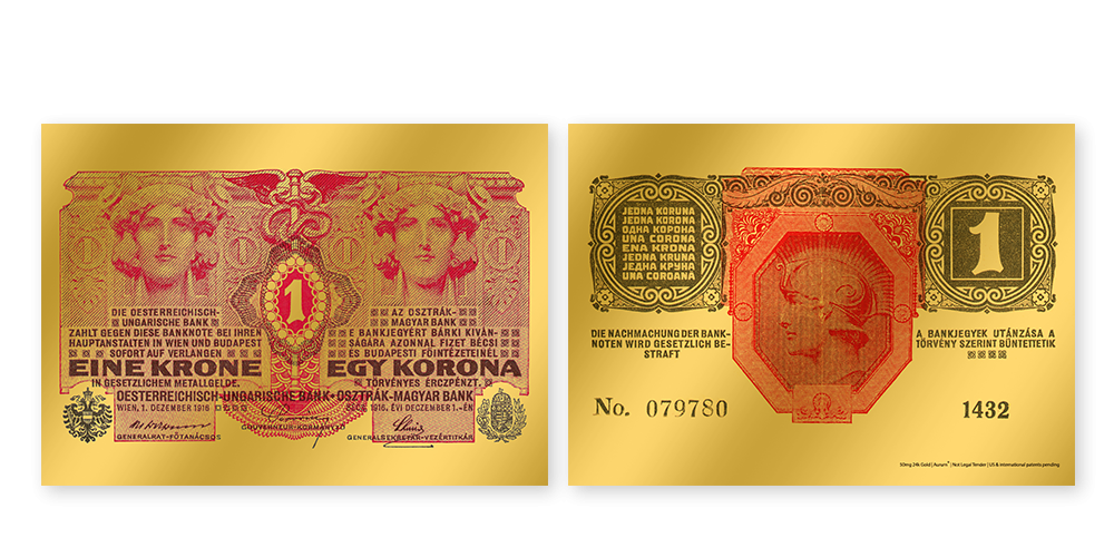 Kolekcia: Rakúsko-uhorské bankovky - 1 K z rýdzeho zlata 999/1000