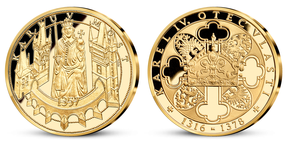   Karlov most, medaila plátovaná rýdzim zlatom