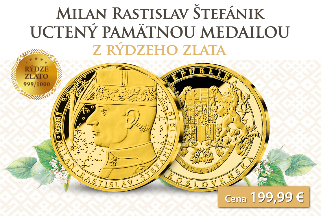 Milan Rastislav Štefánik na pamätnej medaile v rýdzom zlate