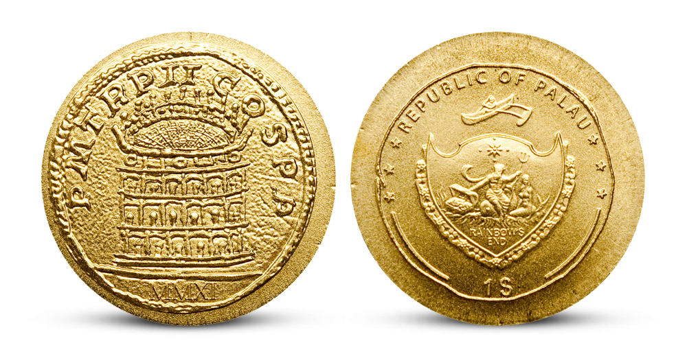 Koloseum na minci z rýdzeho zlata