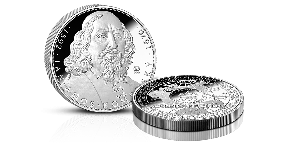 5uncová strieborná medaila 425. výročie narodenia J. A. Komenský 5uncová strieborná medaila 425. výročie narodenia J. A. Komenský