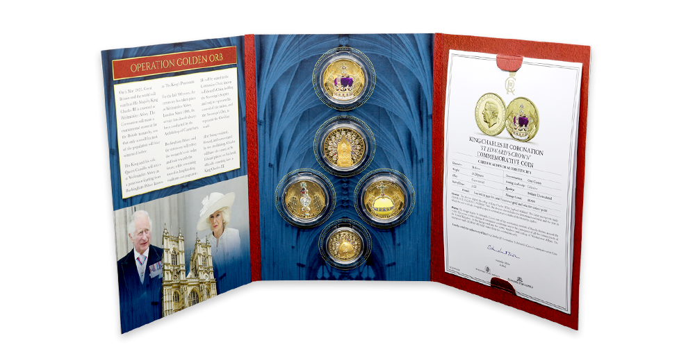 Spomienka na korunováciu kráľa Karola III. - sada 5 mincí zušľachtených rýdzim zlatom