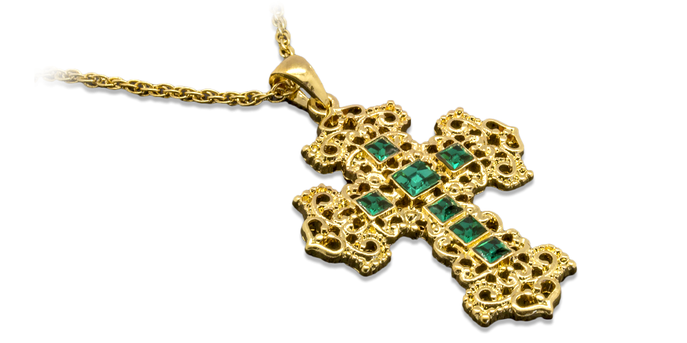 Kríž so zelenými Swarovski kryštálmi Kríž so zelenými Swarovski kryštálmi