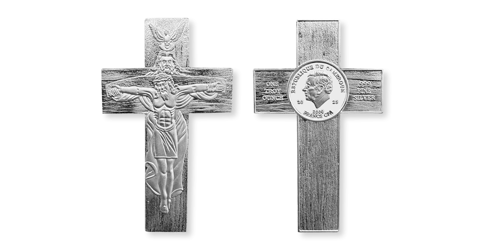 Krucifix Unikátna 3D minca z 1 oz rýdzeho striebra 999/1000 