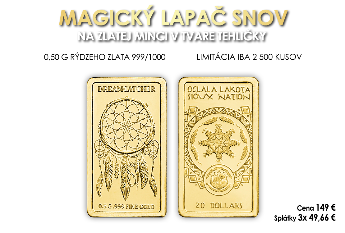 Indiánsky lapač snov na zlatej minci v tvare tehličky