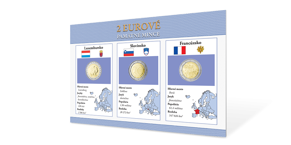 Sada pamätných euromincí - Luxembursko 2005, Slovinsko 2009, Francúzsko 2011