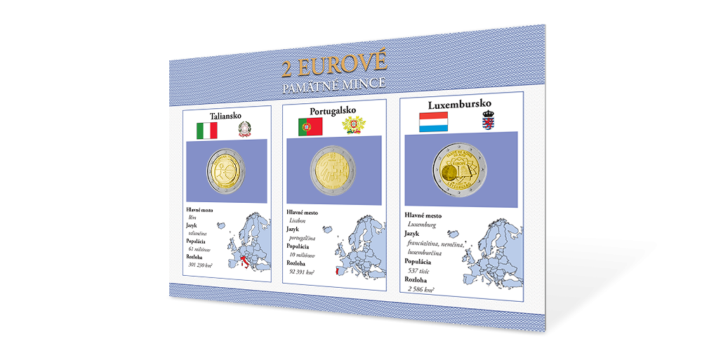 Sada pamätných euromincí - Luxembursko 2007, Portugalsko 2015, Taliansko 2009