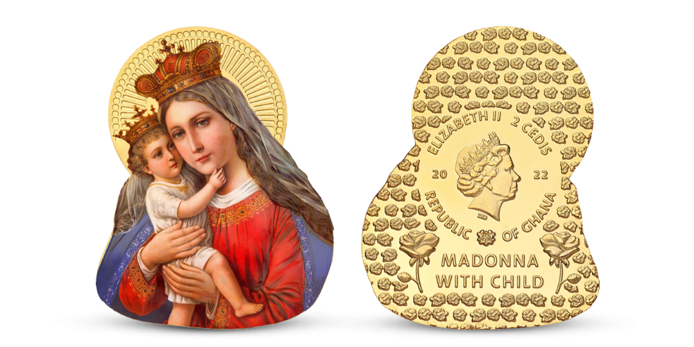 Vianočná minca Madona s dieťatkom zušľachtená rýdzim zlatom Vianočná minca Madona s dieťatkom zušľachtená rýdzim zlatom