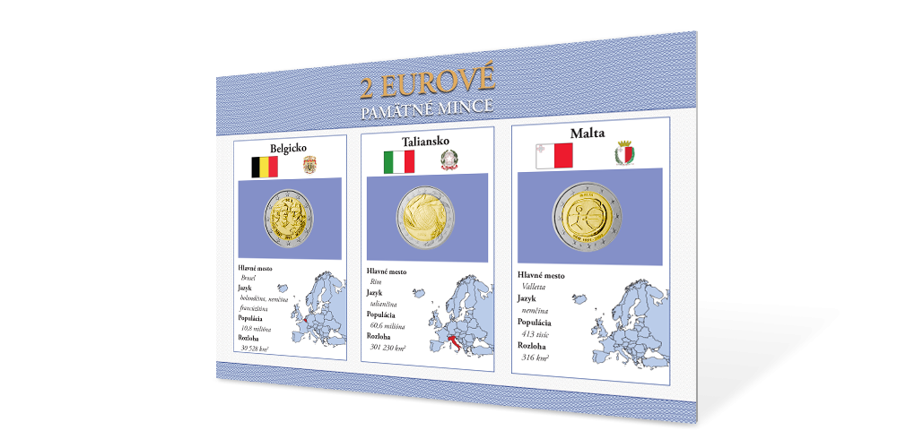 Sada pamätných euromincí - Malta 2009, Taliansko 2004, Belgicko 2011