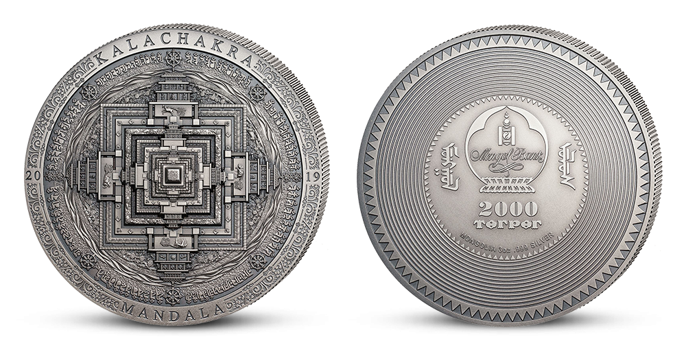 Mandala Kálačakra na minci z rýdzeho striebra Mandala Kálačakra na minci z rýdzeho striebra